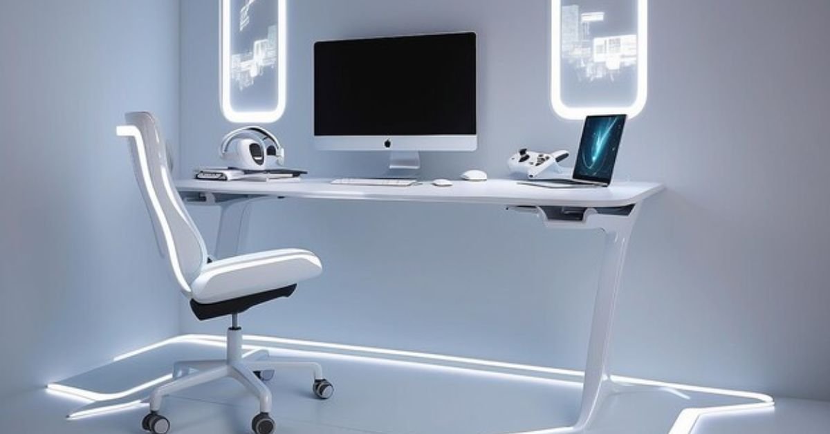 White Futuristic Engineering Gaming Setup: Ergonomic Design, And Minimalistic Aesthetics